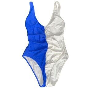 SOLID & STRIPED Lucia Swim Color Blocked One Piece in Blue and White Size Small